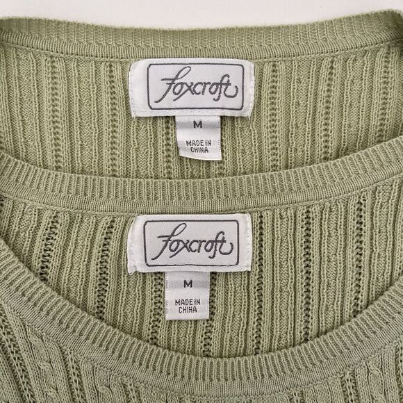 Foxcroft Cardigan Sweater Twin Set Size M Supima Cotton Pointelle Cable Knit - Picture 14 of 16